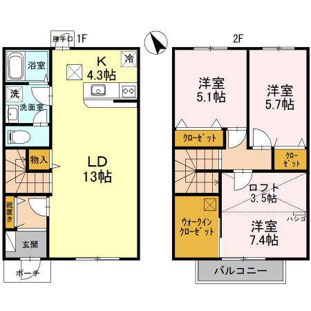 姫路市飾磨区阿成渡場のアパートの間取り