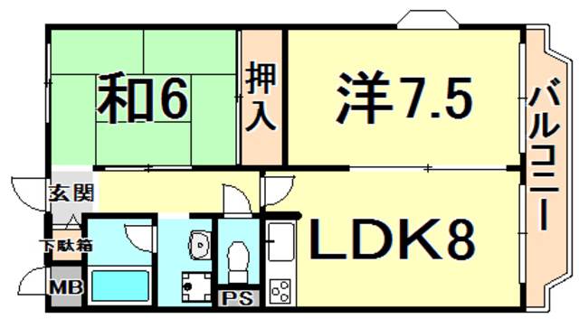 伊丹市荻野のマンションの間取り