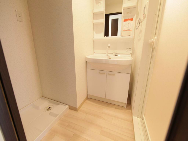 洗面設備　脱衣所　独立洗面台（シャンプードレッサー付）収納スペース有