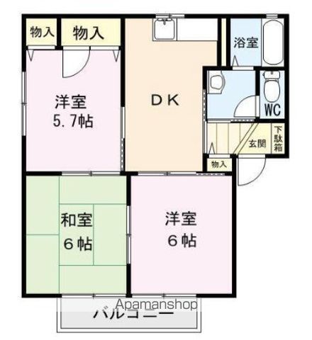 西鉄貝塚線 三苫駅 徒歩10分 2階建 築27年の間取り写真