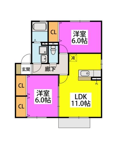 大野城市川久保のアパートの間取り