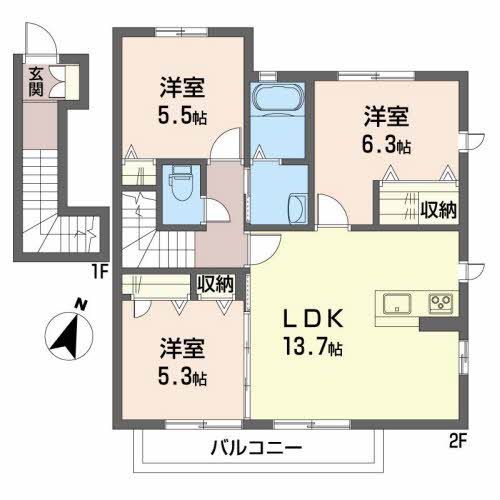 高知市大津のアパートの間取り