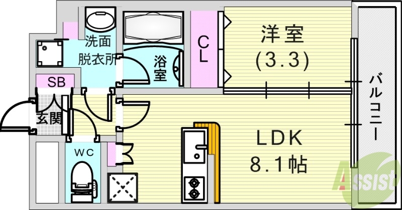 【神戸市灘区琵琶町のマンションの間取り】