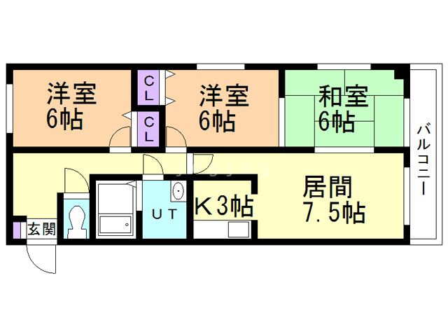 札幌市手稲区西宮の沢四条のマンションの間取り