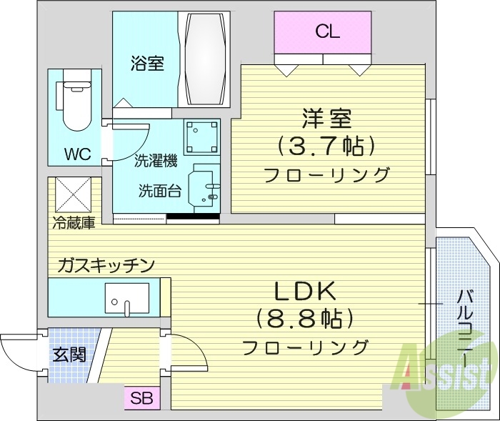 札幌市東区北八条東のマンションの間取り