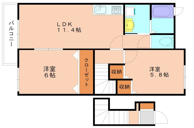 福津市津屋崎のアパートの間取り