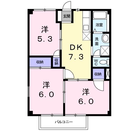 熊本市中央区大江のアパートの間取り