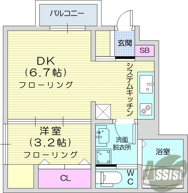 仙台市宮城野区松岡町のアパートの間取り