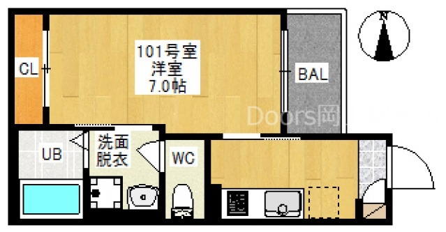 岡山市北区奥田のアパートの間取り