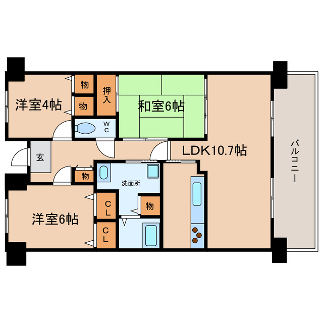 野洲市冨波乙のマンションの間取り