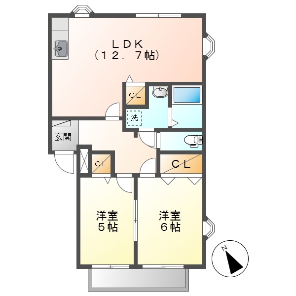 倉敷市福江のアパートの間取り