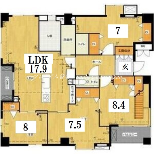 京都市中京区丸屋町のマンションの間取り