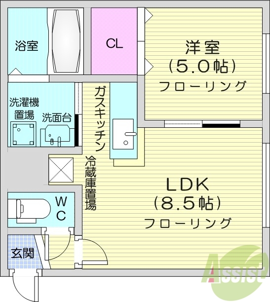 札幌市北区北十五条西のアパートの間取り