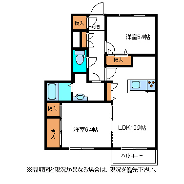 郡山市富田町のアパートの間取り