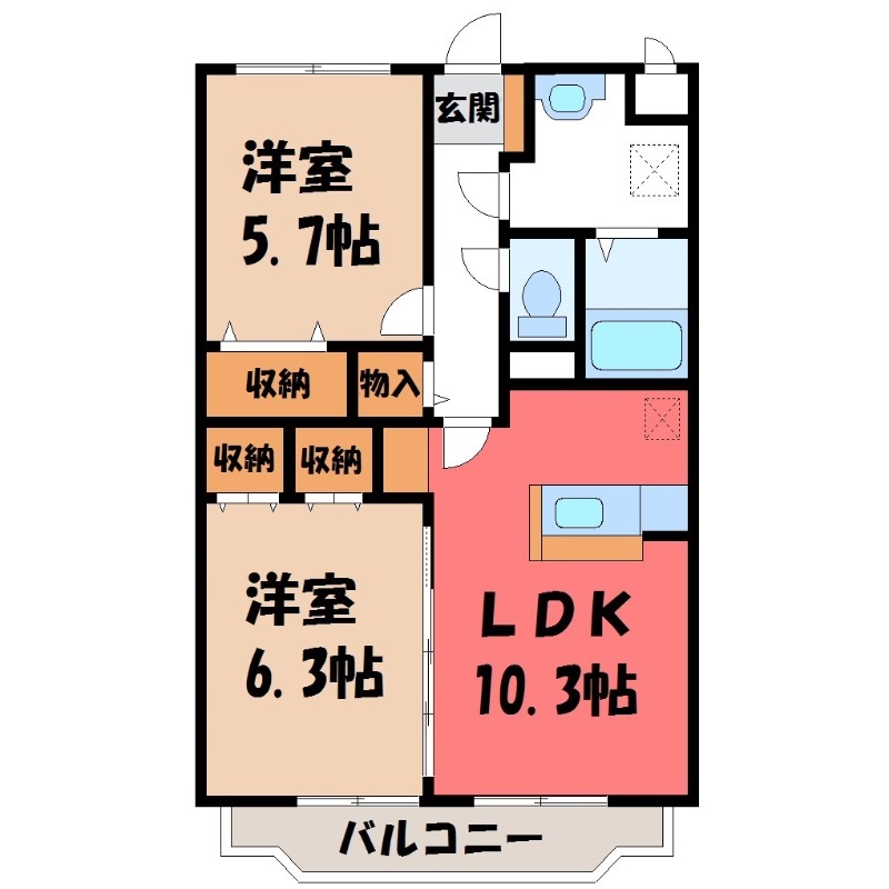 塩谷郡高根沢町大字宝積寺のマンションの間取り