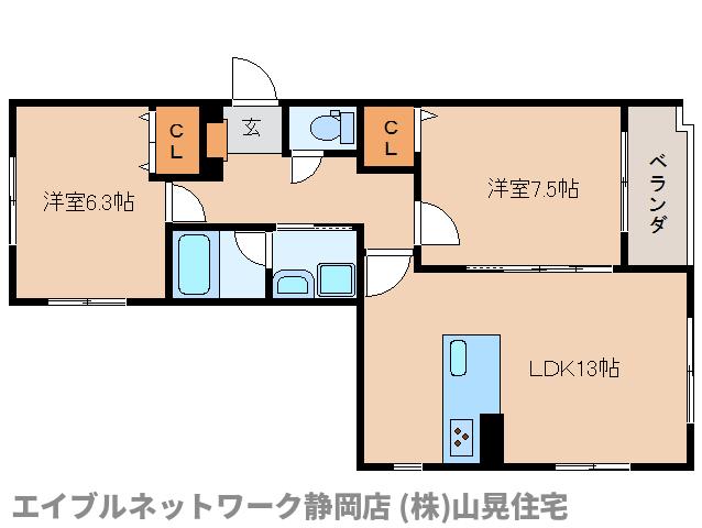 静岡市葵区若松町のマンションの間取り