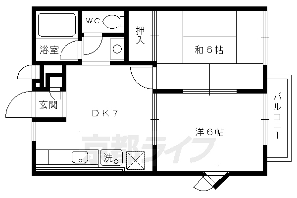 京都市北区西賀茂中川上町のアパートの間取り