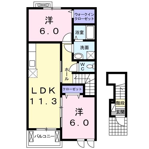 【各務原市鵜沼宝積寺町のアパートの間取り】