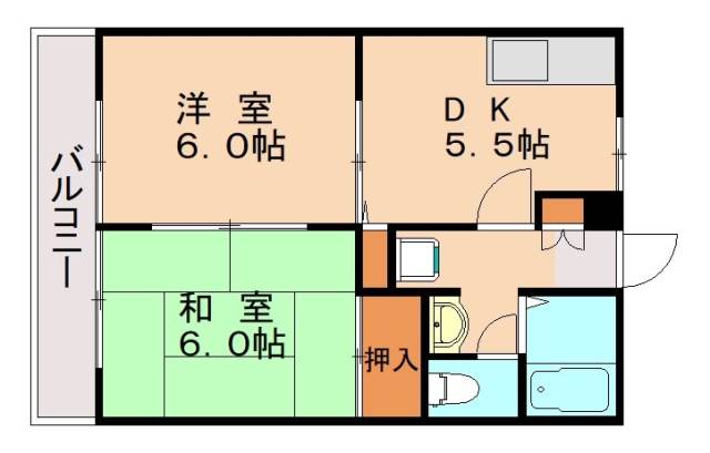 大野城市南ケ丘のアパートの間取り