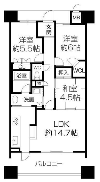 【吹田市津雲台のマンションの間取り】