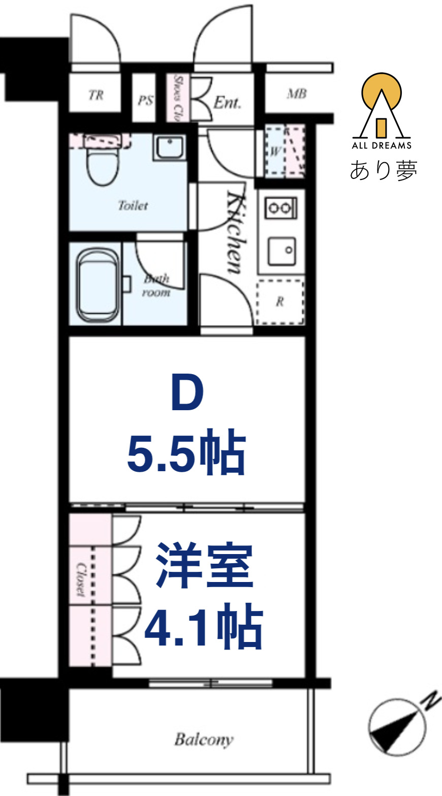 【横浜市中区黄金町のマンションの間取り】