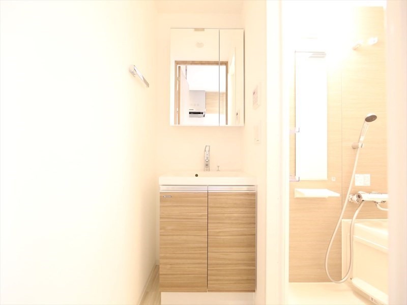 洗面設備　脱衣所　独立洗面台（シャンプードレッサー付）収納スペース有