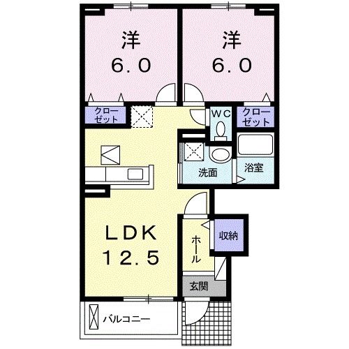 亘理郡亘理町逢隈中泉のアパートの間取り