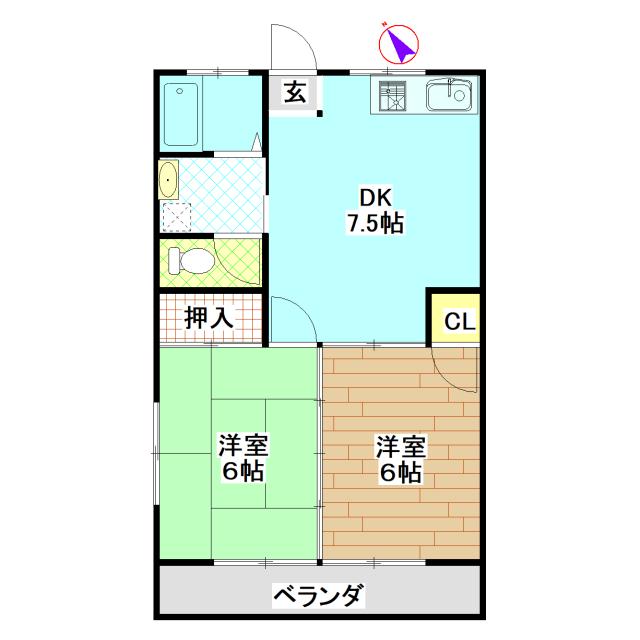 都城市北原町のアパートの間取り