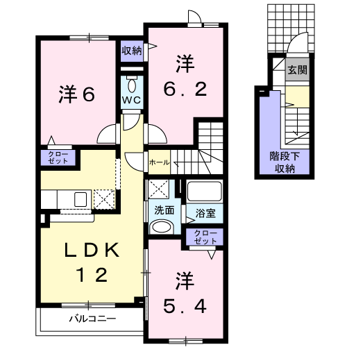 滝川市泉町3LDKアパートA棟の間取り