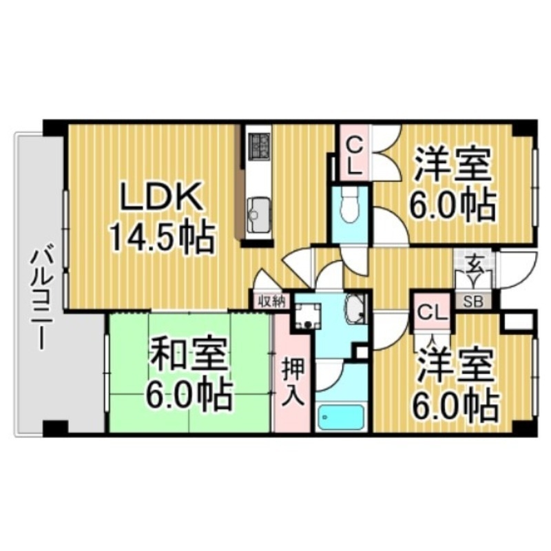 大野城市瓦田のマンションの間取り