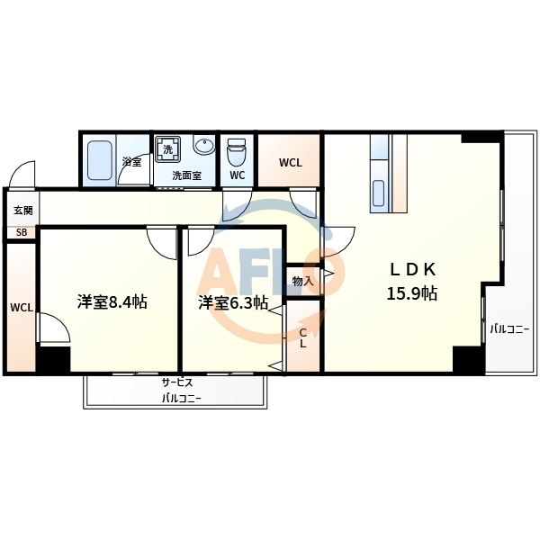 大阪市住吉区帝塚山中のマンションの間取り