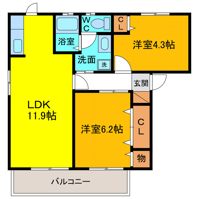 鳴門市撫養町大桑島のアパートの間取り