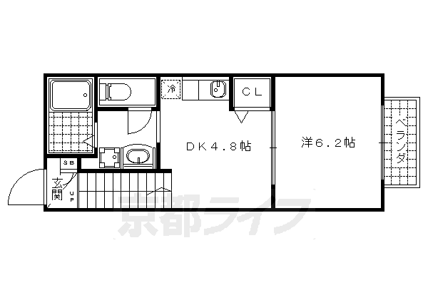 京都市山科区四ノ宮岩久保町のアパートの間取り