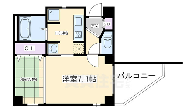 京都市北区小山西上総町のマンションの間取り