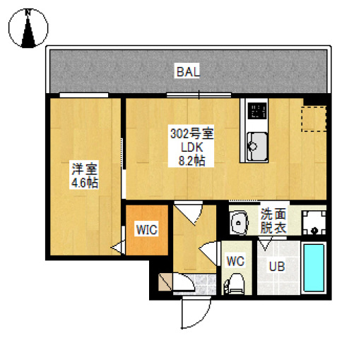 岡山市北区下伊福のアパートの間取り