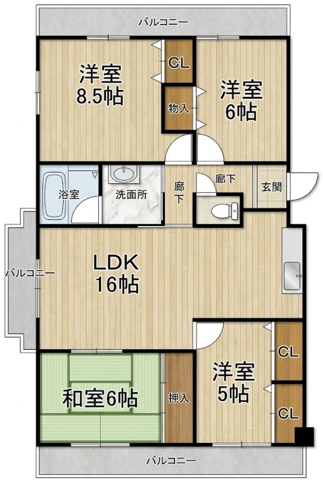 阪神本線 西宮駅 徒歩17分 8階建 築44年の間取り写真