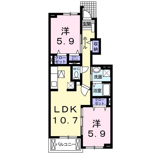 橿原市大軽町のアパートの間取り