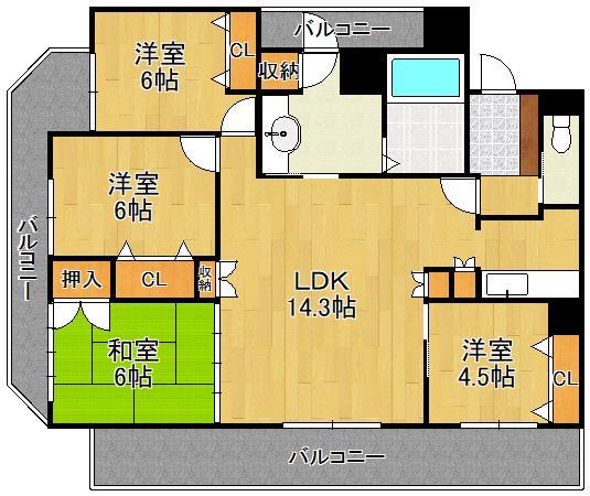 北九州市小倉南区中曽根のマンションの間取り