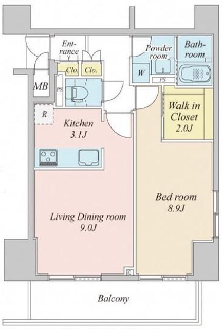 新宿区山吹町のマンションの間取り