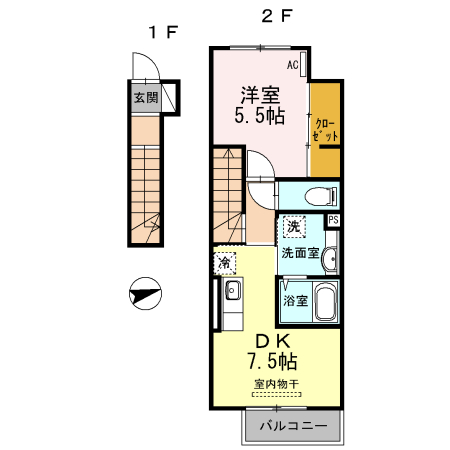 【和歌山市六十谷のアパートの間取り】