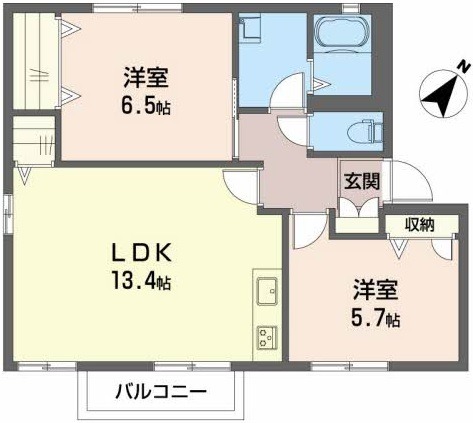 広島市安佐南区長楽寺のアパートの間取り