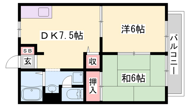 明石市朝霧東町のアパートの間取り