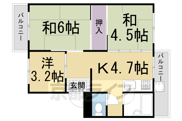 京都市左京区岩倉花園町のマンションの間取り