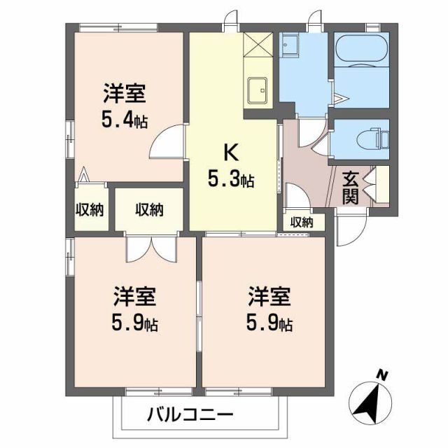 松阪市嬉野野田町のアパートの間取り