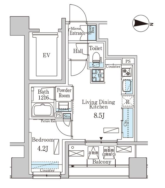 新宿区東榎町のマンションの間取り