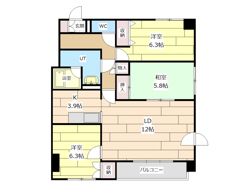 江別市野幌屯田町のマンションの間取り