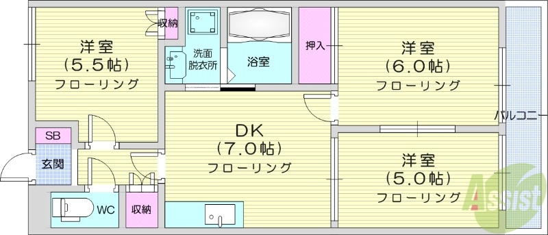 名取市植松のマンションの間取り