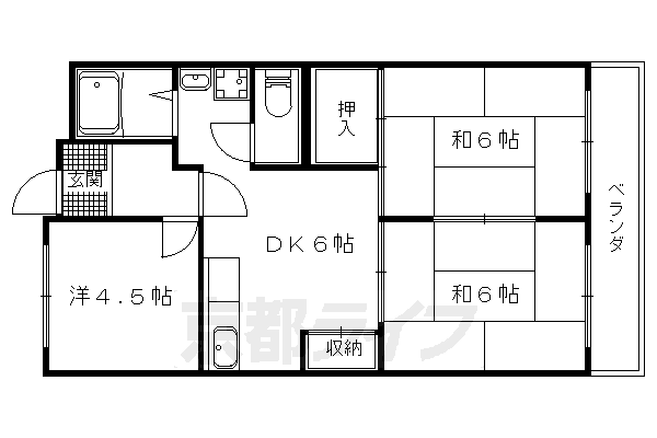 京都市山科区大宅中小路町のマンションの間取り