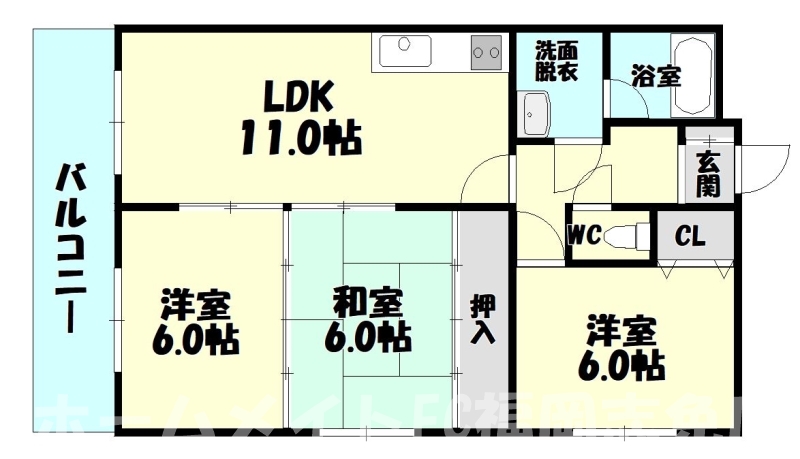 ＪＲ篠栗線 原町駅 4階建 築33年の間取り写真