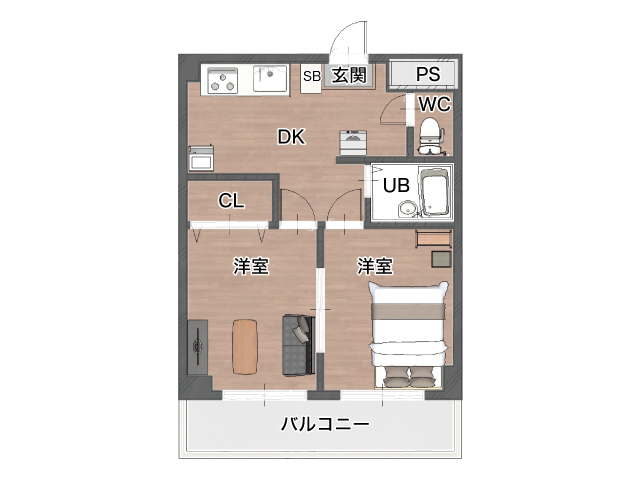 安曇野市三郷明盛のマンションの間取り